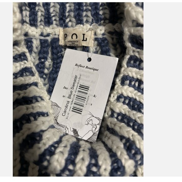 WOMEN'S ANTHROPOLOGIE POL BLUE STRIPED WOOL BLEND MOCK NECK SWEATER SMALL NWT - Picture 6 of 12